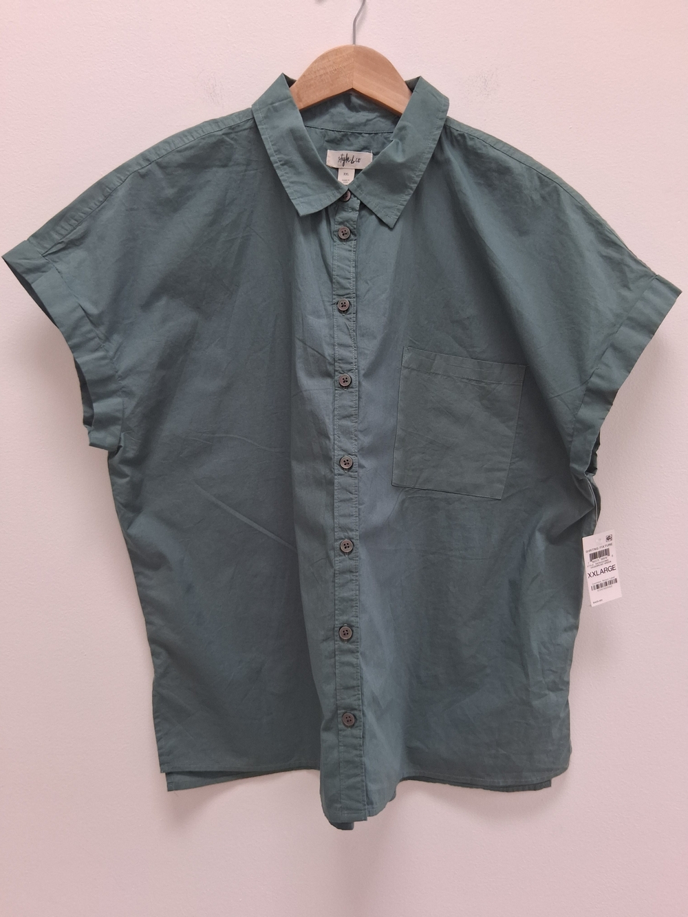 Style & Co. Short Sleeve Button-Down Shirt in Slate Green Women's XXL
